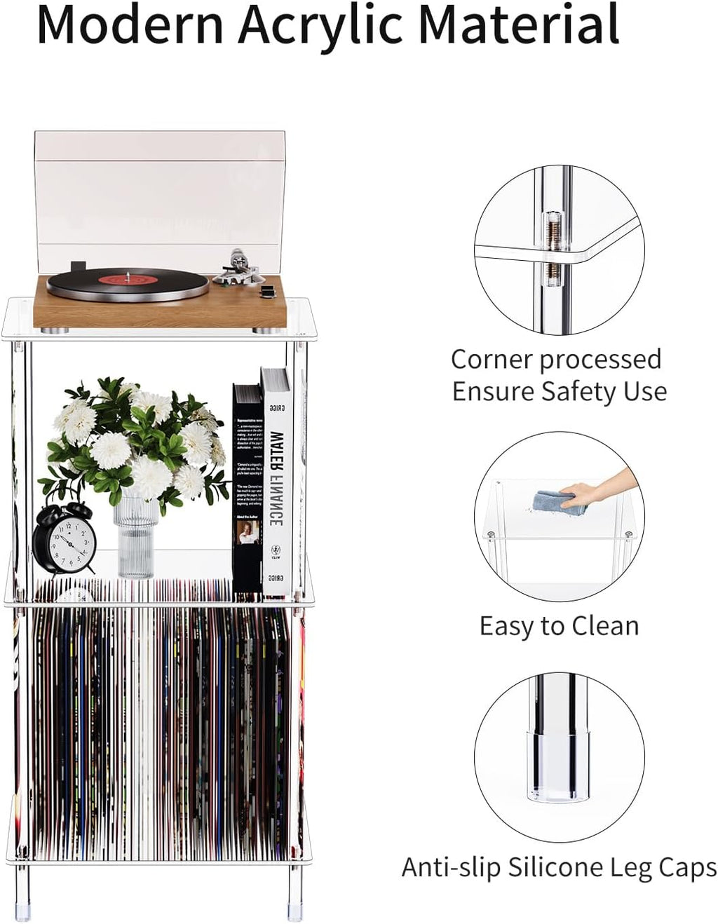 Clear Acrylic Side Table Set of 2, 15.7' L x 11.8' W x 30.7' H, 3-Tier End Table for Living Room, Small Modern Bedside Tables Nightstand for Bedroom, Home Decor Accent Table