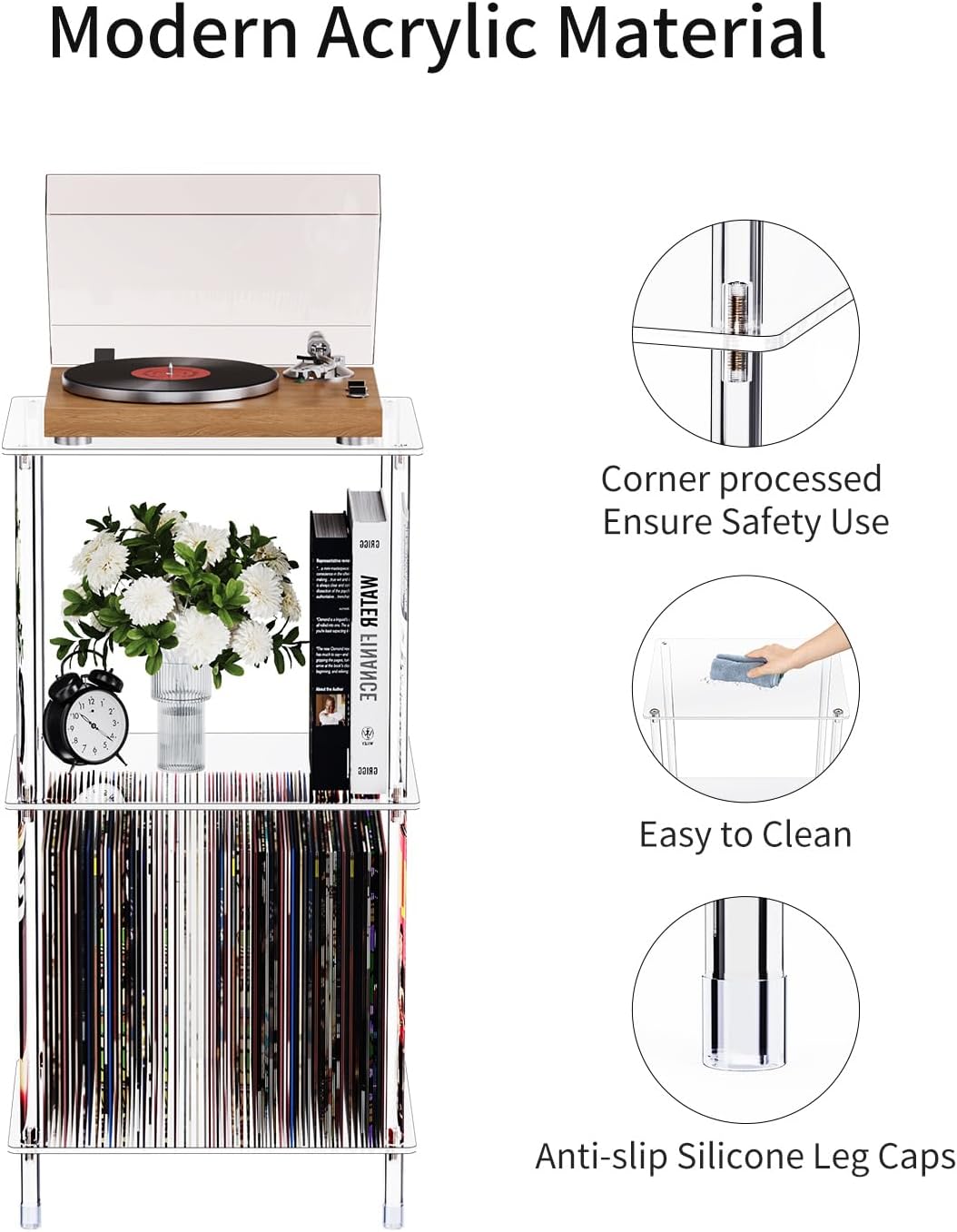 Clear Acrylic Side Table Set of 2, 15.7' L x 11.8' W x 30.7' H, 3-Tier End Table for Living Room, Small Modern Bedside Tables Nightstand for Bedroom, Home Decor Accent Table