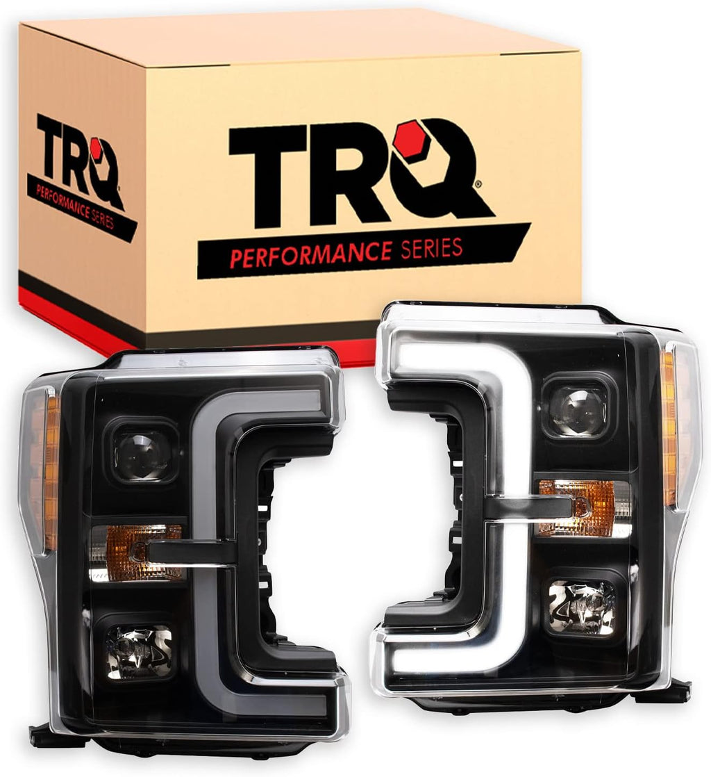 TRQ Performance Driver and Passenger Side Headlight Assembly Set Compatible with 17-19 Ford F250 Super Duty 17-19 Ford F350 Super Duty