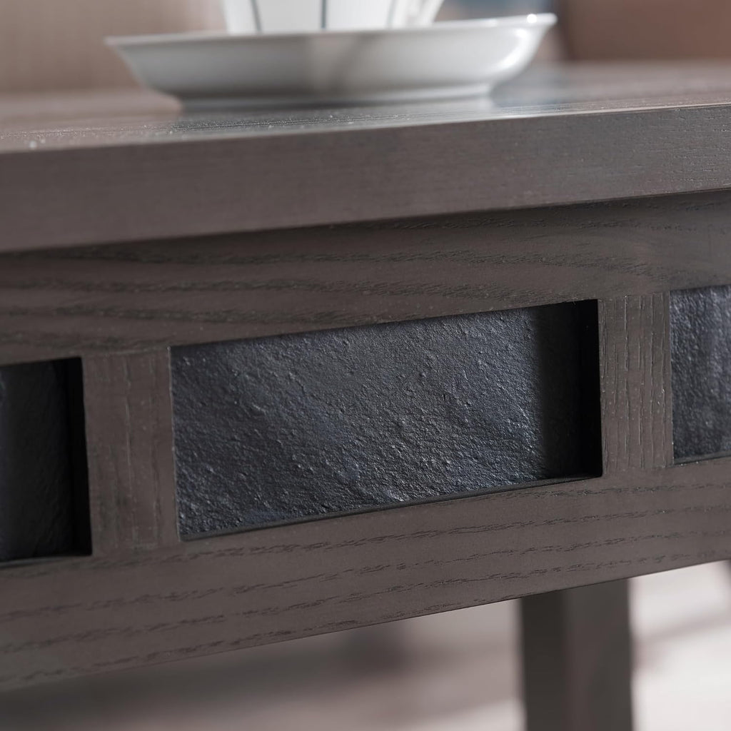 Leick Home 10056-GR Slate Recliner Wedge Table with Shelf, Smoke Gray Oak and Black