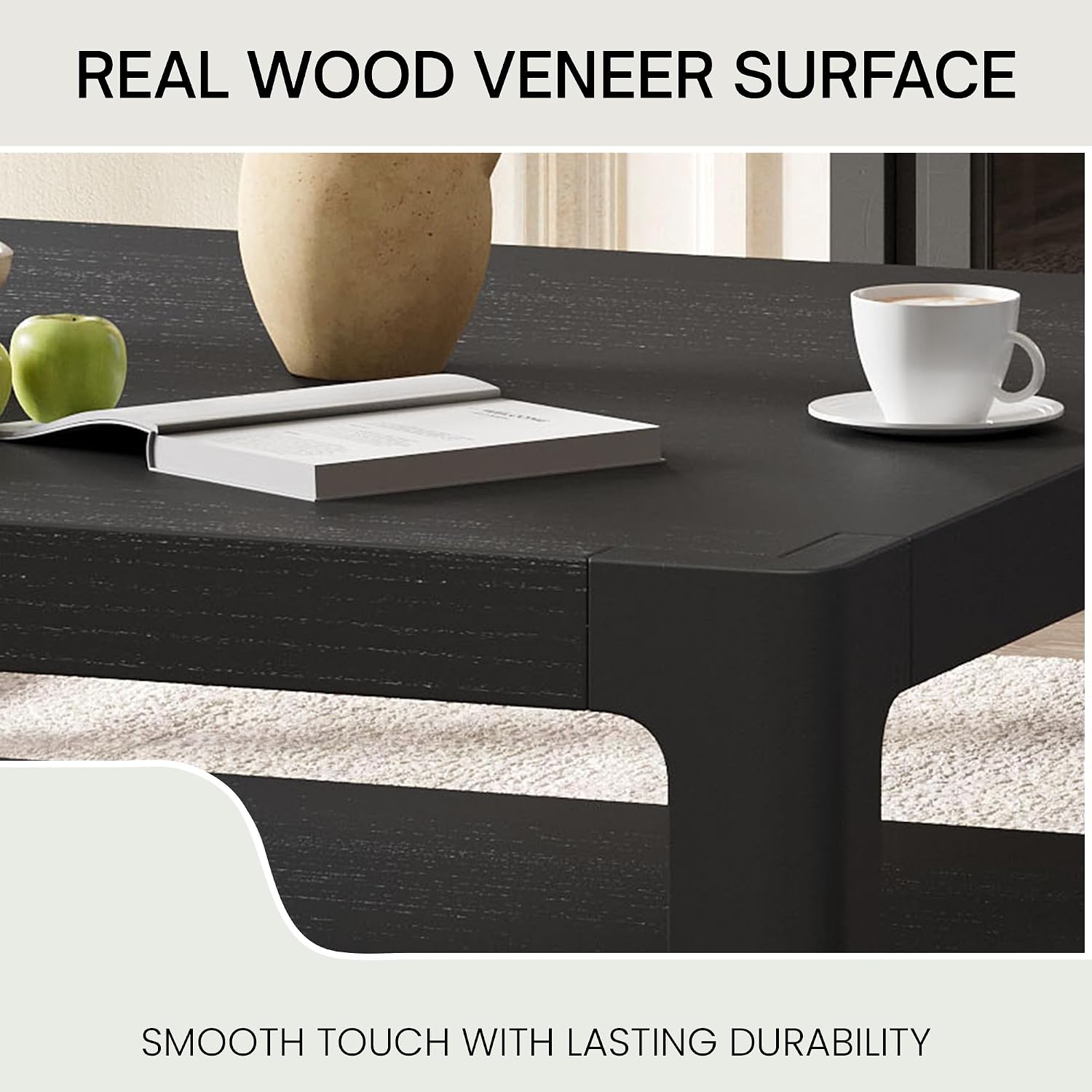 Christopher Knight Home Fenden Modern Farmhouse Coffee Table, 34.65' Square Wood Side Table with Soft Rounded Profile, 2-Tier Storage Design, Minimalist Table, Space Saving for Living Room, Black