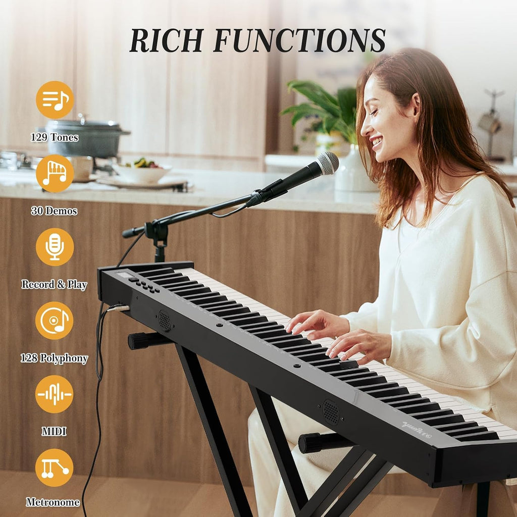Garvee 88 Key Full-Size Semi-Weighted Electronic Keyboard Piano, Portable Design with Headphones, Sustain Pedal, Stand, Power Adapter & Travel Case - Perfect for Beginners and Adult Players