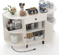 52' Sideboard Buffet Cabinet with Power Outlet,Coffee Bar Cabinet with Storage, 3 AC Outlets & 2 USB Ports,Kitchen Storage Cabinet with Drawer and Doors for Dining Room,(White)