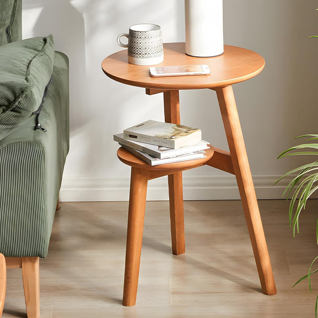 Side Table, 2-Tier Round End Tables Living Room, Mid Century Modern Side Table, Round Nightstand, Oak Accent Table, Small Round Coffee Table, 16.54' Dia.x 23.62' H(Natural)