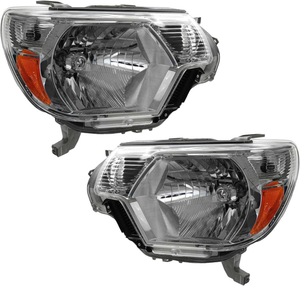 TRQ 2 Piece Headlight Assembly Set Chrome Bezel Driver & Passenger Side Compatible with Toyota Tacoma 2012-2015 TO2502213 TO2503213 8111004180 8111004181 8115004180 8115004181
