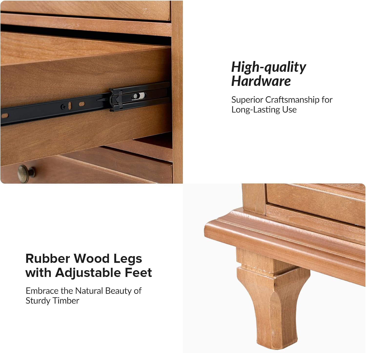 HULALA HOME End Table Set of 2 with Tray, Farmhouse 3 Drawer End Table with Solid Wood Legs, Drawer Organizer with Charging Station, Acorn
