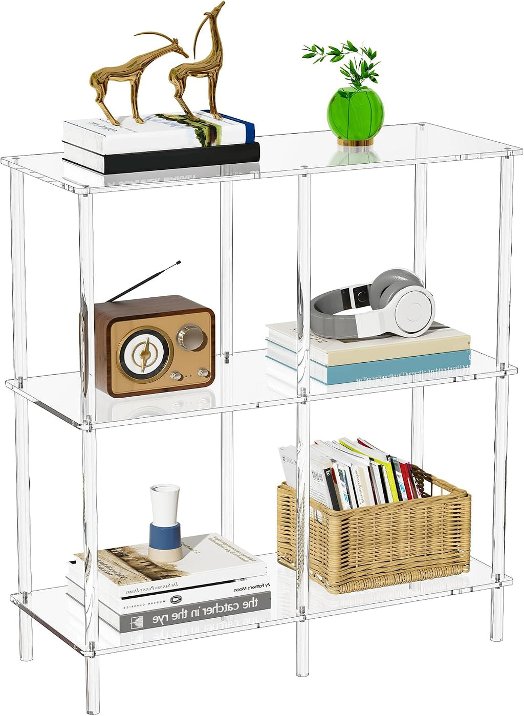 Acrylic Side Table Clear 3-Tier End Table for Living Room, Office, Hallway, Bedroom Small Bedside Table (8mm 31.7' high)
