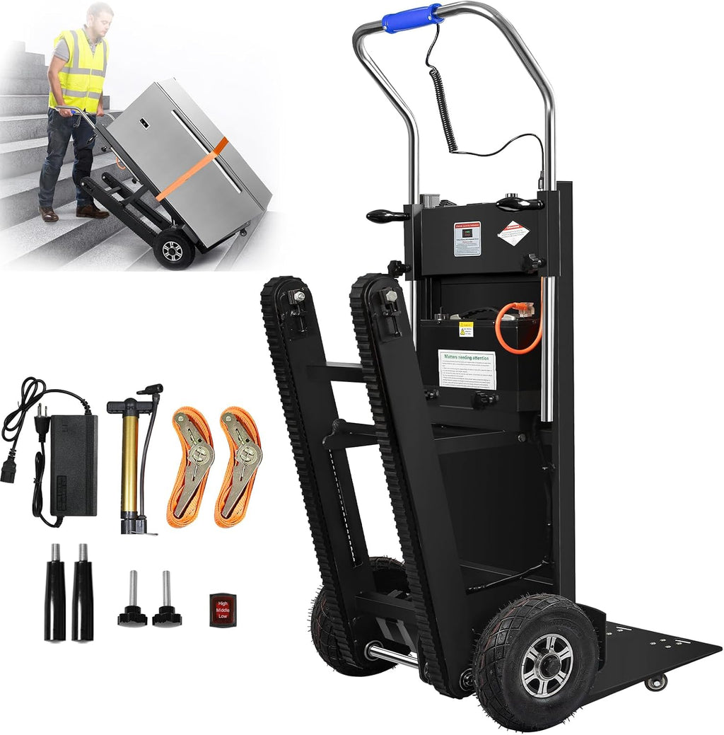 Electric Stair Climbing Dolly, 1250W Electric Stair Climbing Hand Truck, 900lbs Max Load Capacity, 3 Mode Folding Stair Climber Hand Trucks with Telescopic Handle for Moving (Black/Big Wheel)