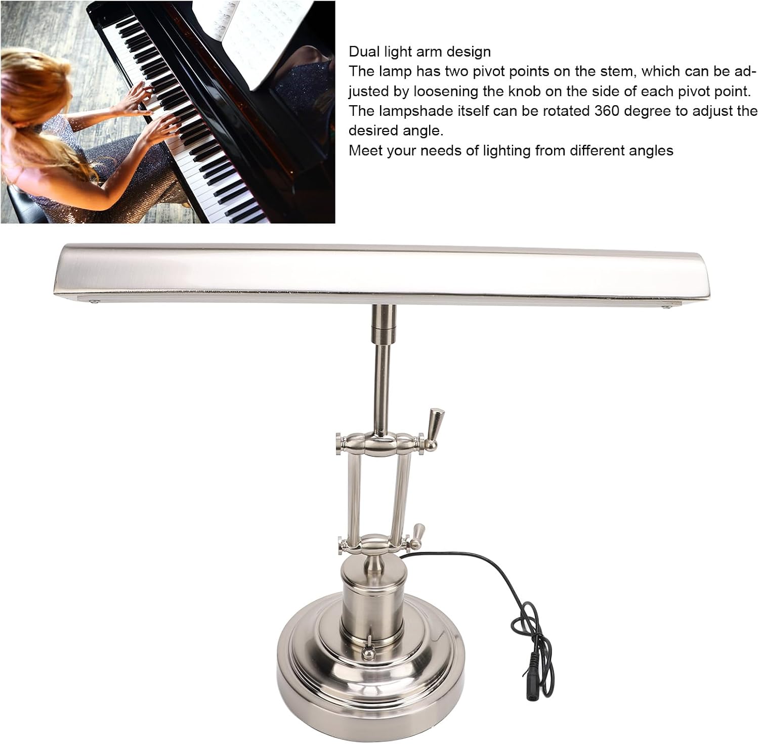 PUSOKEI Piano Light, Retro Lamp Bankers Lamp, 2700K, Touch Dimmable Music Stand Light Retro Piano Lamp for Reading Piano Bedside, Eye Guard Double Lamp Arm Design (US Plug)
