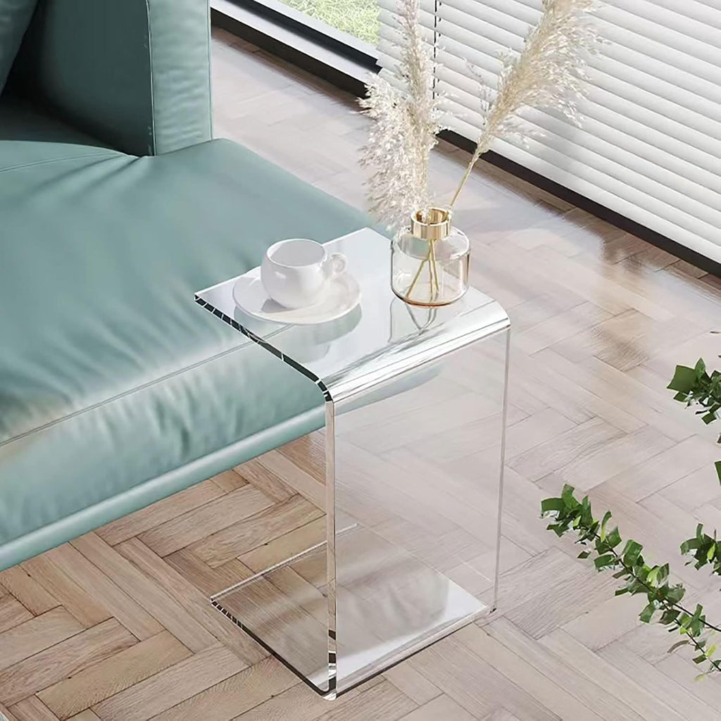 Acrylic C Table for Couch, 25.6 in Multipurpose C Shape Side Table Clear Acrylic Couch Table, Modern End Table Snack Laptop Holder, Slim Accent Sofa Side Table for Living Room Bedroom Patio