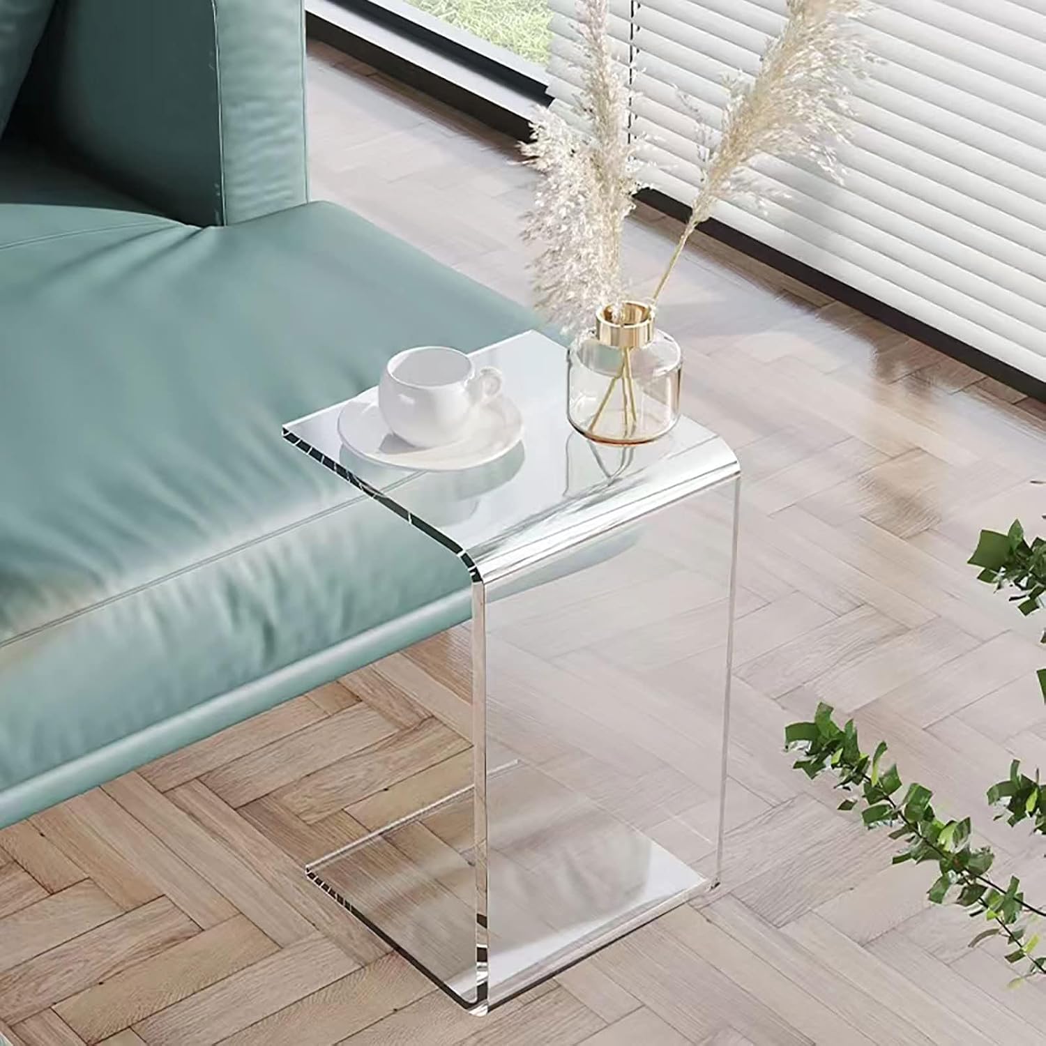 Acrylic C Table for Couch, 25.6 in Multipurpose C Shape Side Table Clear Acrylic Couch Table, Modern End Table Snack Laptop Holder, Slim Accent Sofa Side Table for Living Room Bedroom Patio