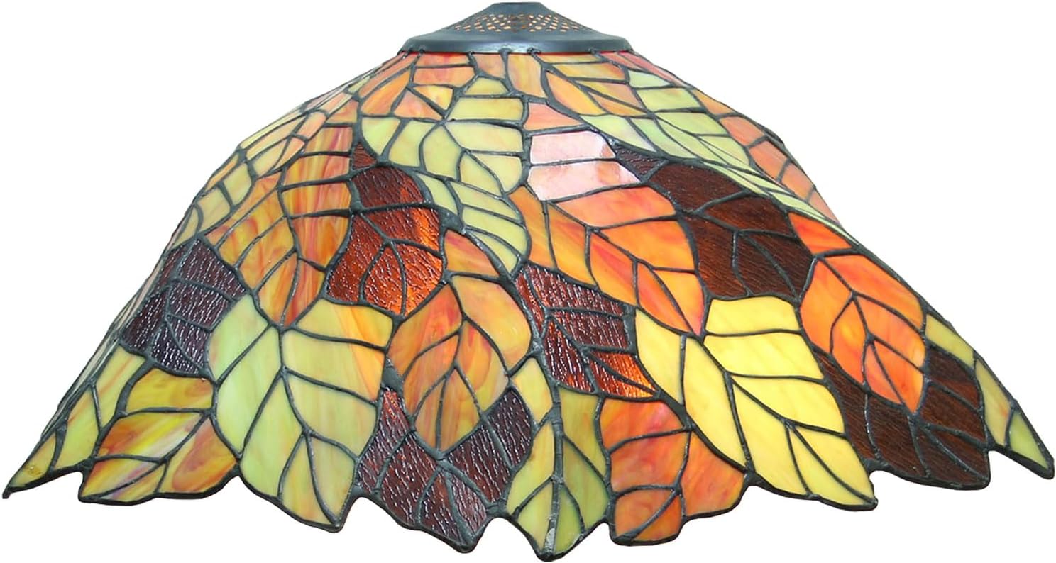 Tiffany Table Lamp Shade Replacement Only 20X9 Inch Stained Glass Lampshades, Pastoral Romance Yellow Green Leaf Light Cover for Desk Light Floor Lamp Pendant Light Study Reading Lamp