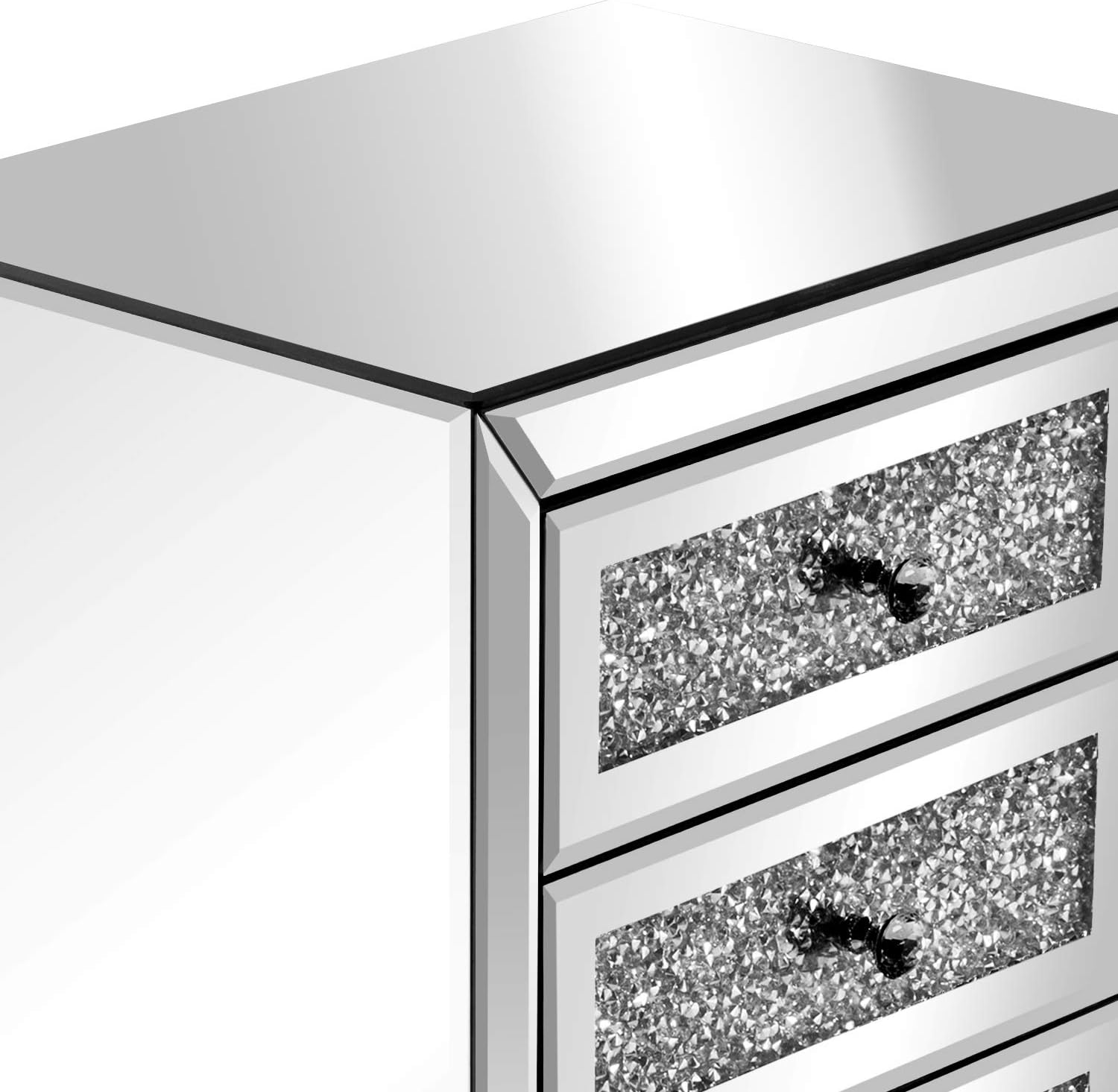 VINGLI Mirrored Nightstand Set of 2, Mirrored Side/End Table for Living Room, Glass Silver Nightstand, Crushed Glass Mirror Night Stand, Contemporary Night Table Mirror Bedroom Furniture Set