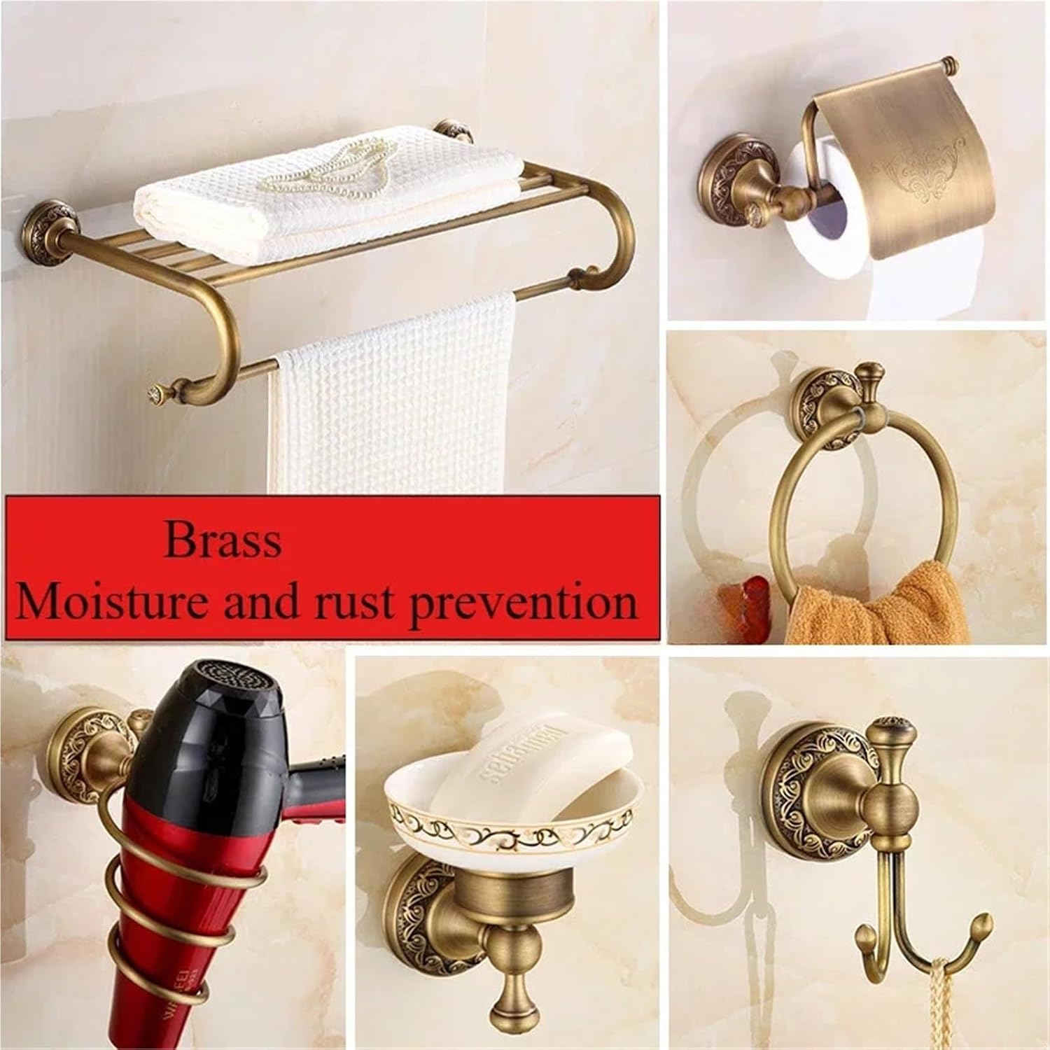 Bathroom Accessories Antique Brass Collection, Towel Ring, Paper Holder, Toilet, Coat Hook, Bath Rack, Soap Dish(Soap Basket)