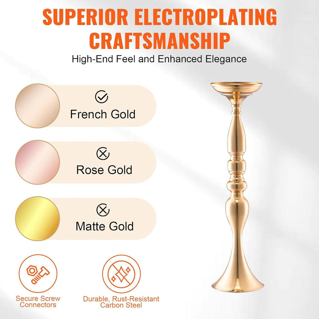 VEVOR 24PCS 50cm/19.7' Tall Wedding Flower Vase, Metal Wedding Centerpiece, Gold Floral Arrangement Stand Display Rack for Tables Wedding Dinner Party, Anniversary Ceremony Birthday Event Decor