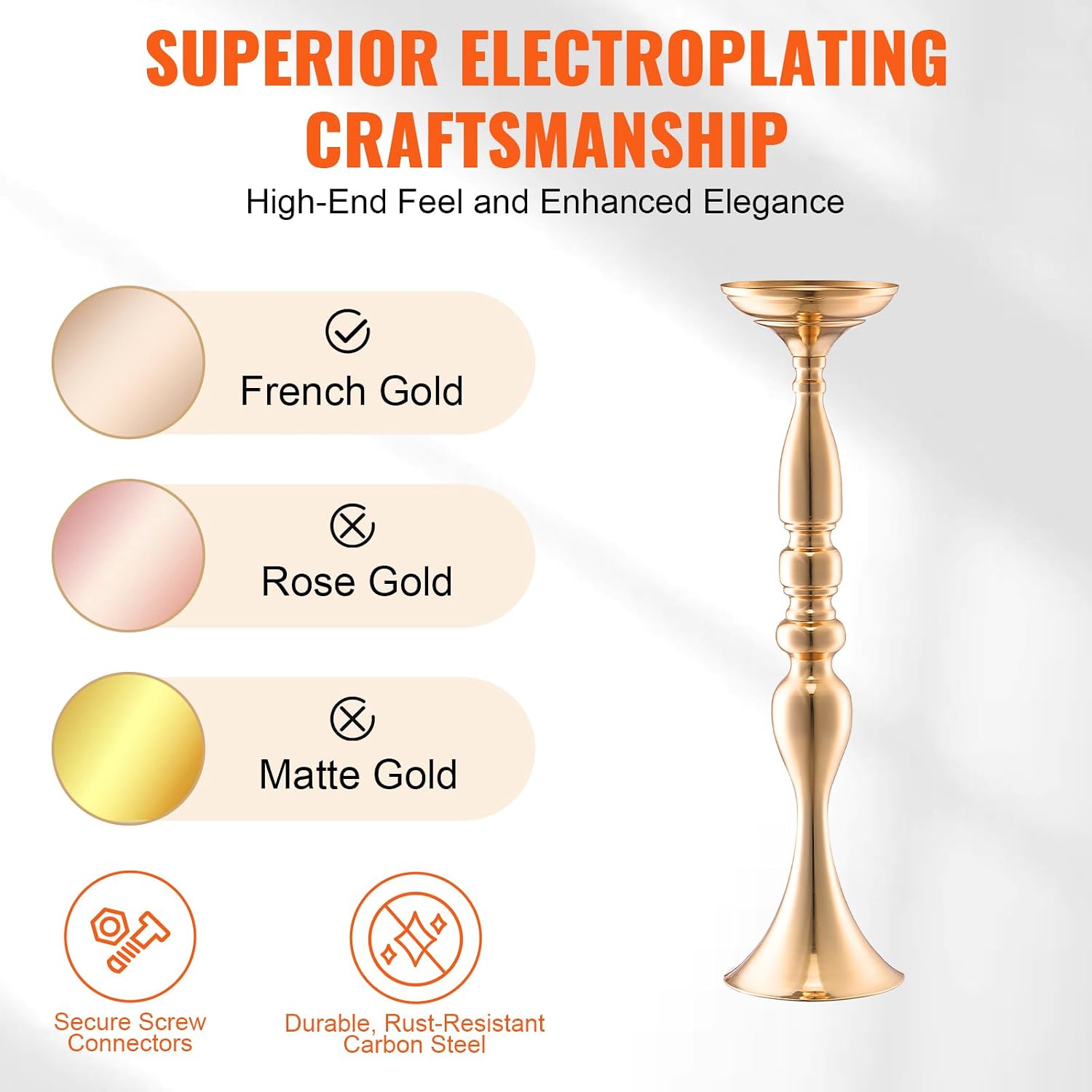 VEVOR 24PCS 50cm/19.7' Tall Wedding Flower Vase, Metal Wedding Centerpiece, Gold Floral Arrangement Stand Display Rack for Tables Wedding Dinner Party, Anniversary Ceremony Birthday Event Decor