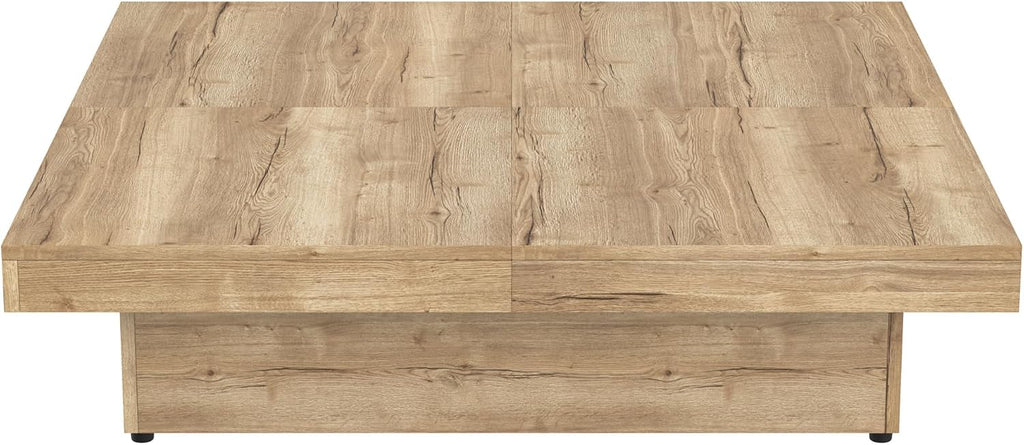 Merax Coffee Table, Modern Extendable Coffee Table with 4 Hidden Storage Compartments, Square Center Cocktail Table with Sliding Tabletop for Living Room, 39.4'x 39.4' (Natural)