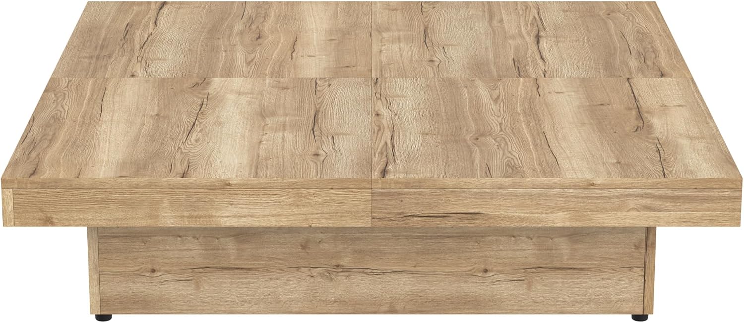 Merax Coffee Table, Modern Extendable Coffee Table with 4 Hidden Storage Compartments, Square Center Cocktail Table with Sliding Tabletop for Living Room, 39.4'x 39.4' (Natural)