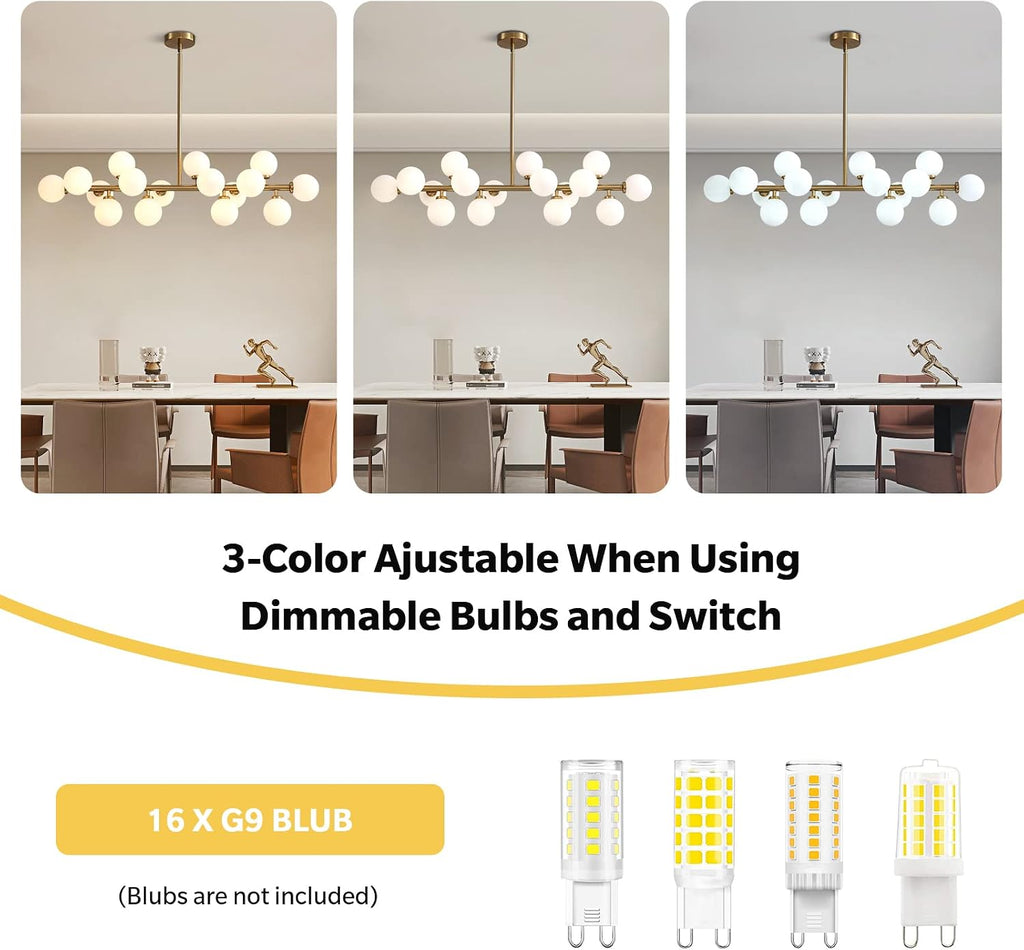 Gold Dining Room Chandelier Over Table Mid Century Modern Chandelier White Glass Globe Lampshade Linear Pendant Lighting Fixture for Living Room Dining Table 16 Lights