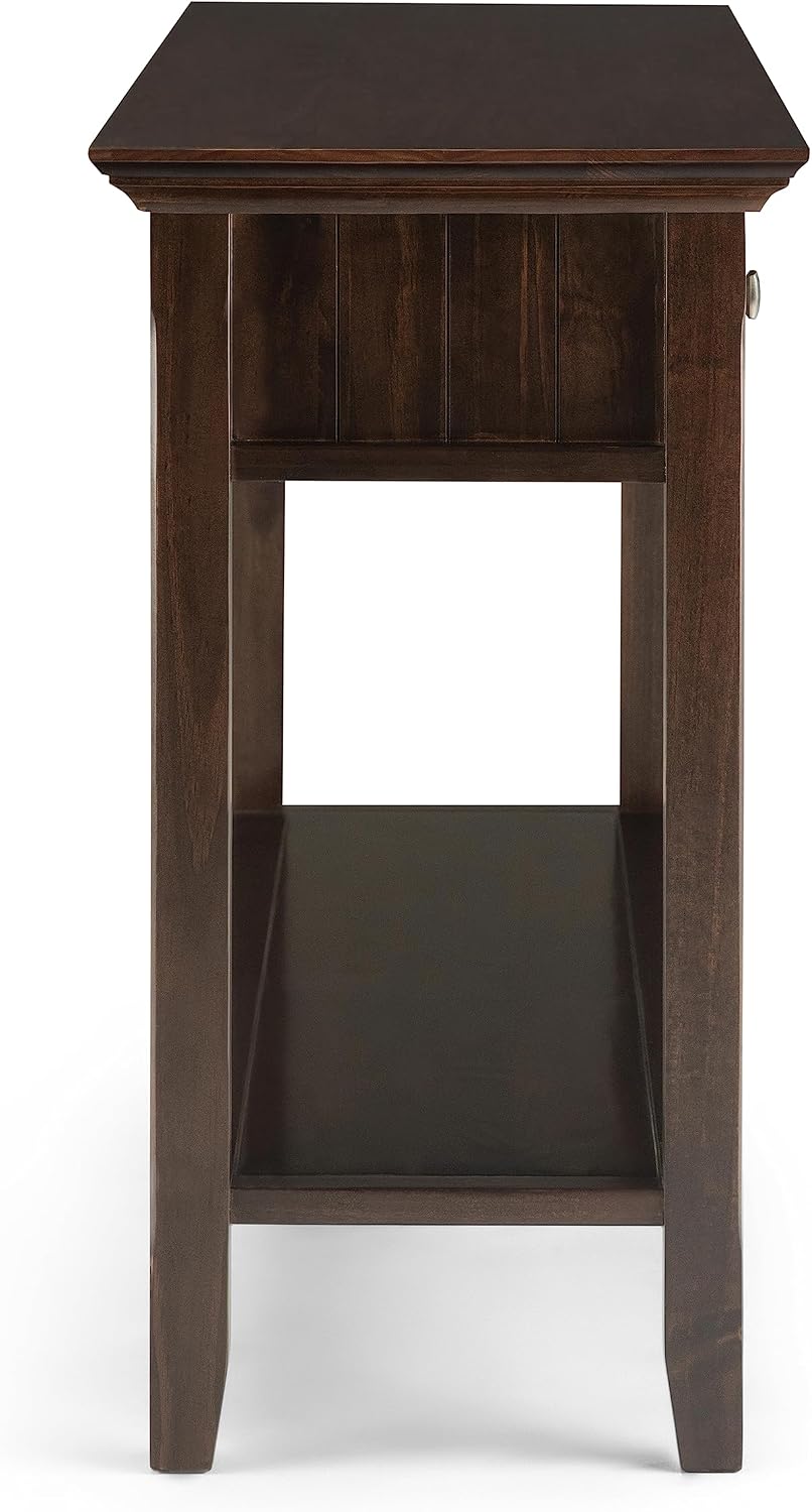 SIMPLIHOME Acadian Console Table - 60 Inch Wide Solid Wood Sofa Table in Brunette Brown, Transitional Storage Table for Entryway or Living Room with 3 Drawers and Open Bottom Shelf