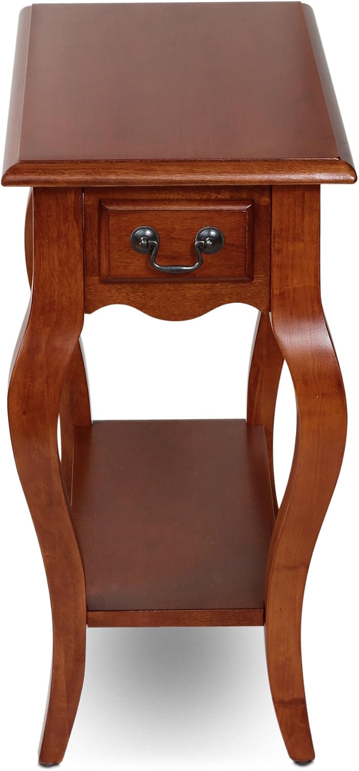 Leick Home 9018-BR One Drawer French Cabriole Leg Side Table with Shelf, Brown Cherry