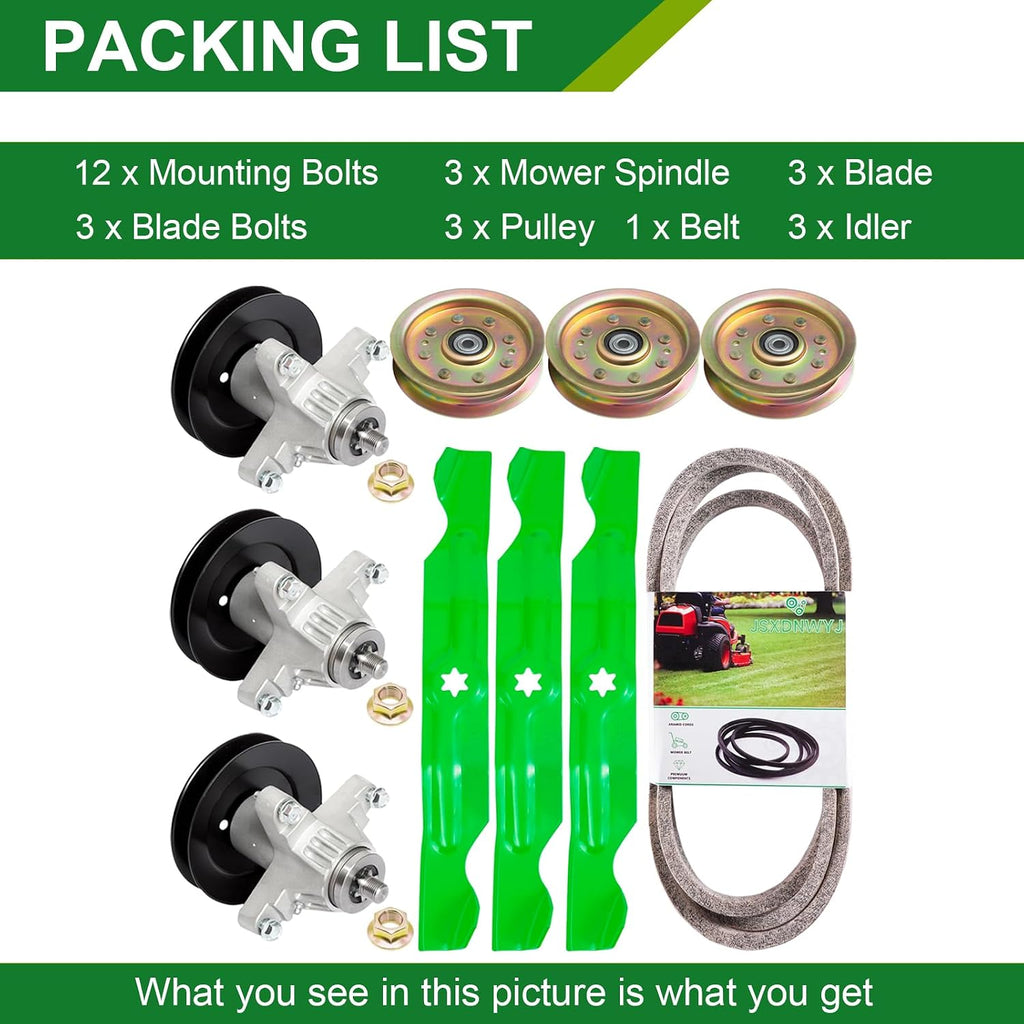 50 Inch Mower Deck Rebuild Kit - Fits Cub Cadet MTD RZT-50 RZT-50VT RZT50 ZT50 Troy Bilt Mustang XP 50 Lawn Mower 3 Spindles (618-04126) 3 Blades (942-04053) 1 Belt (754-04044) 3 Idler (956-04129)