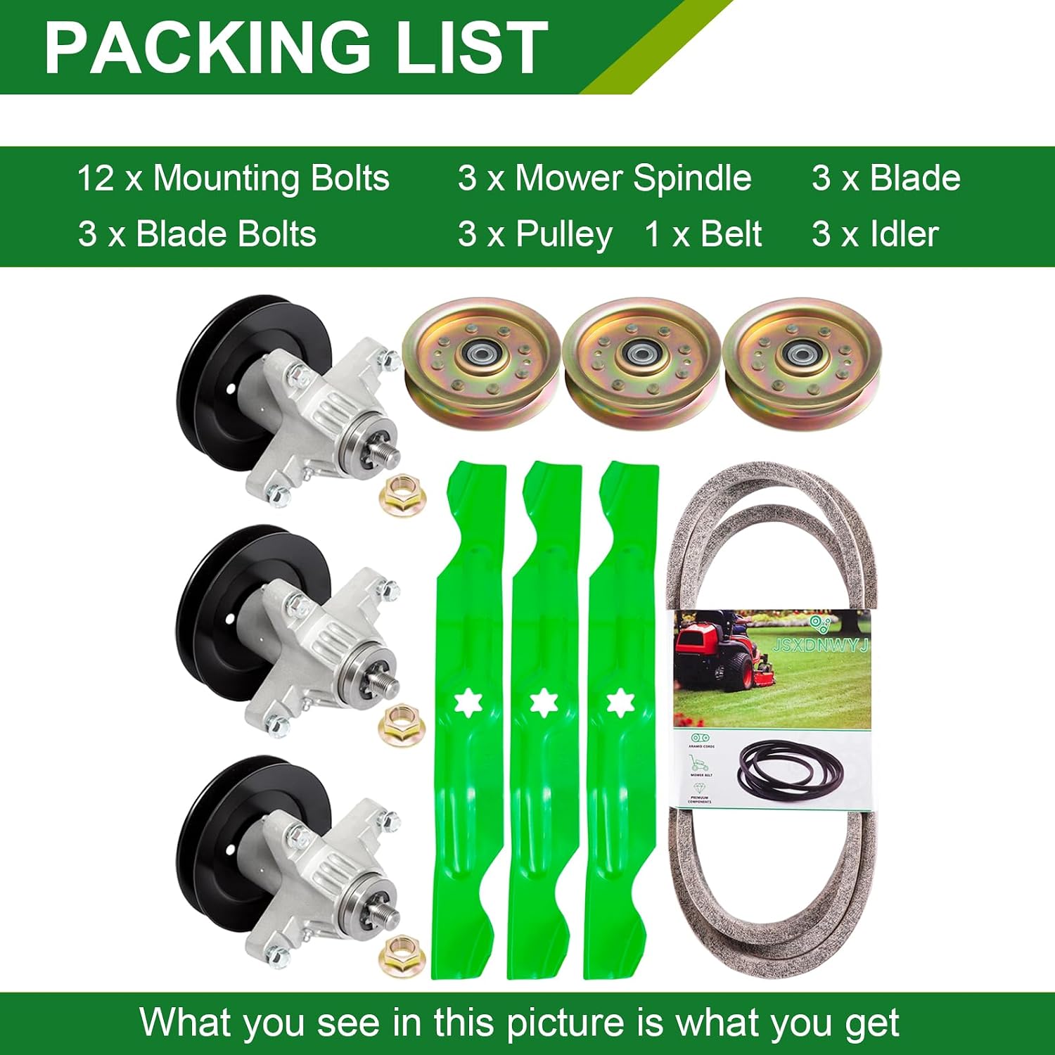 50 Inch Mower Deck Rebuild Kit - Fits Cub Cadet MTD RZT-50 RZT-50VT RZT50 ZT50 Troy Bilt Mustang XP 50 Lawn Mower 3 Spindles (618-04126) 3 Blades (942-04053) 1 Belt (754-04044) 3 Idler (956-04129)