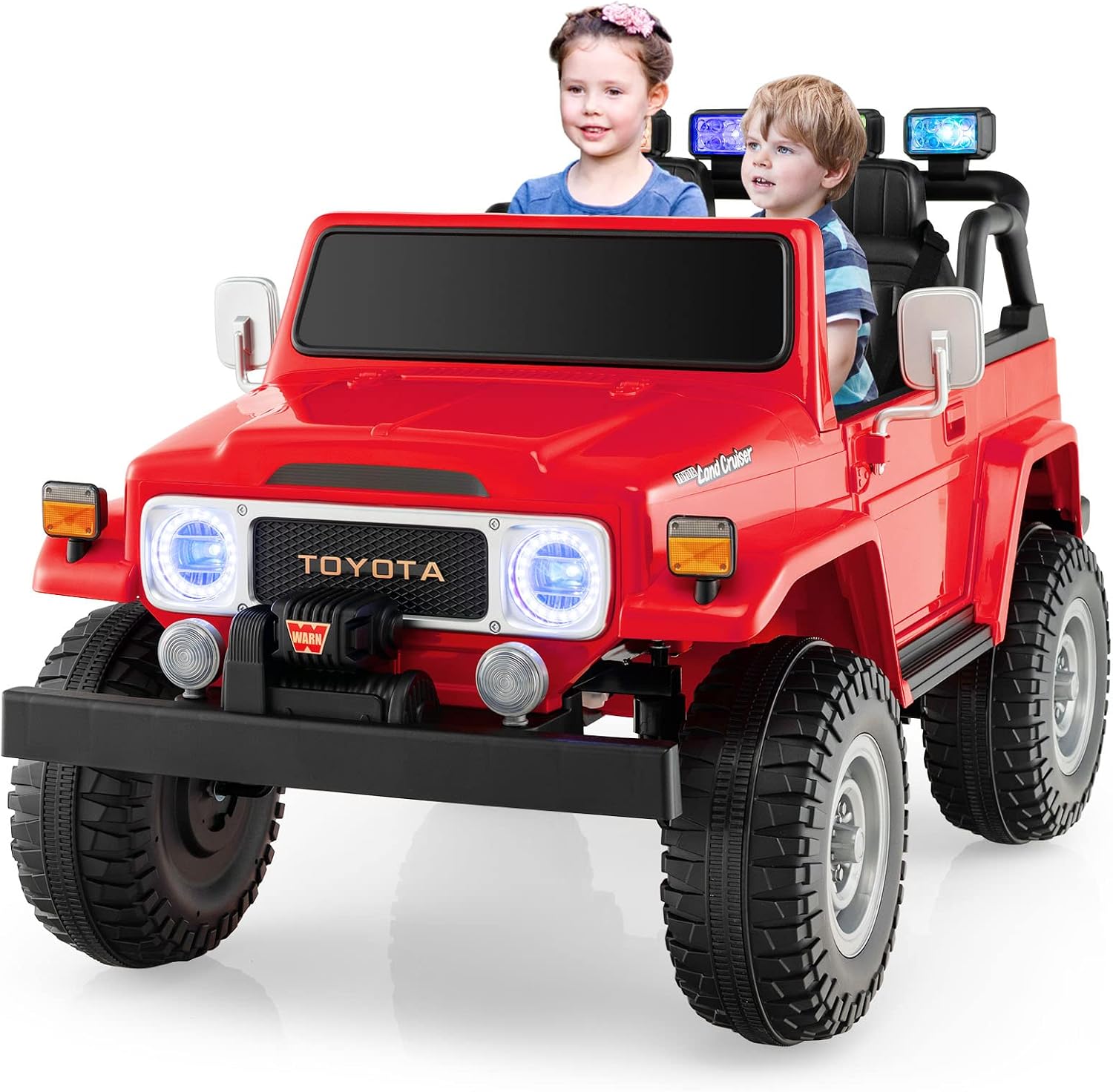 Costzon 2 Seater Ride on Car, 12V Licensed Toyota FJ40 Ride On Truck w/ 2.4G Remote Control, Spring Suspension, Storage Box, Colorful Lights, Music, USB Port & FM, Electric Car for Kids (Red)