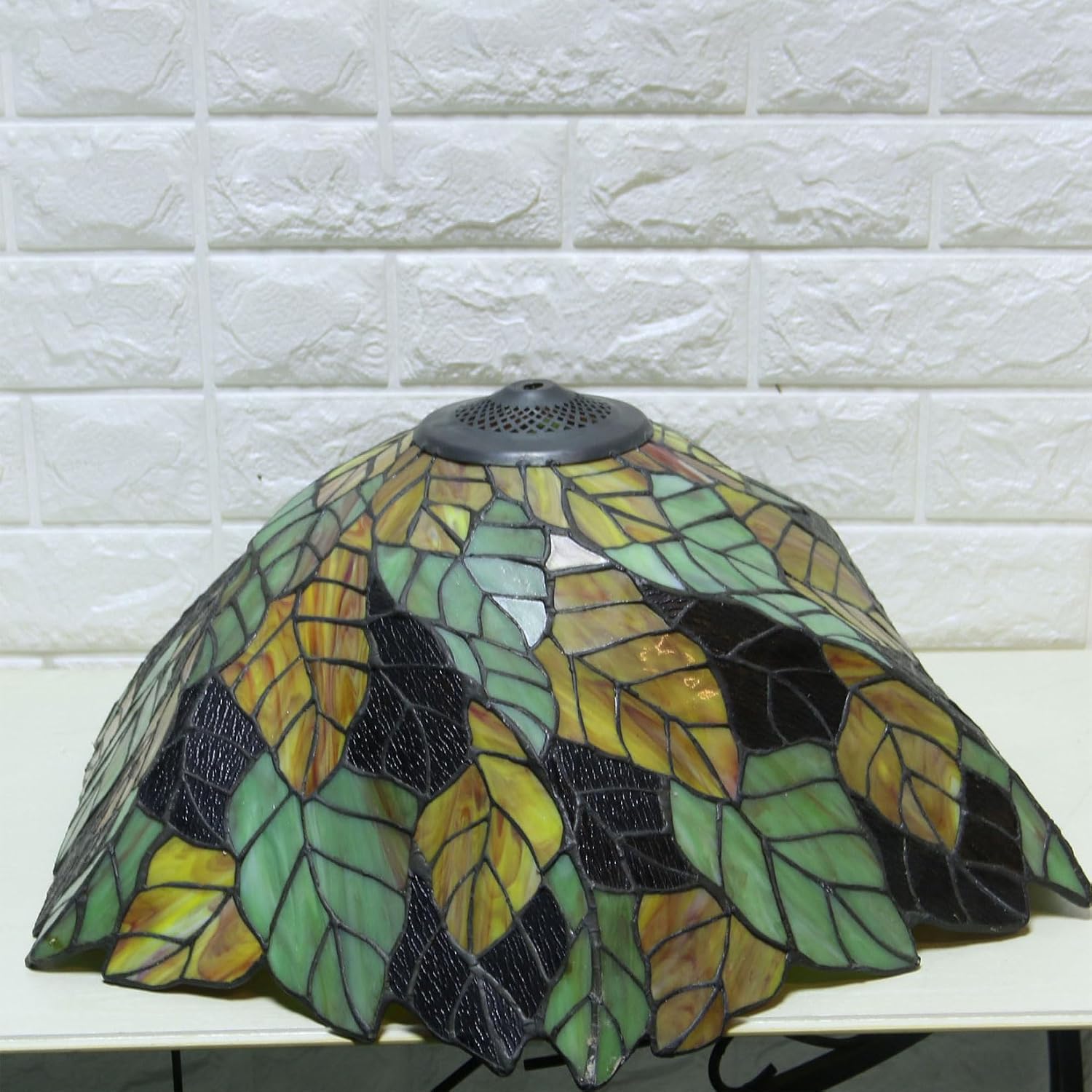 Tiffany Table Lamp Shade Replacement Only 20X9 Inch Stained Glass Lampshades, Pastoral Romance Yellow Green Leaf Light Cover for Desk Light Floor Lamp Pendant Light Study Reading Lamp