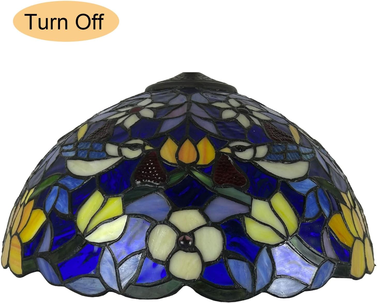 Tiffany Lamp Shade Replacement Only 16 Inch Stained Glass Bird Lampshades, Vintage Blue Beige Yellow Flower Light Cover for Table Lamp Floor Lamp Hanging Pendant lamp Ceiling Light