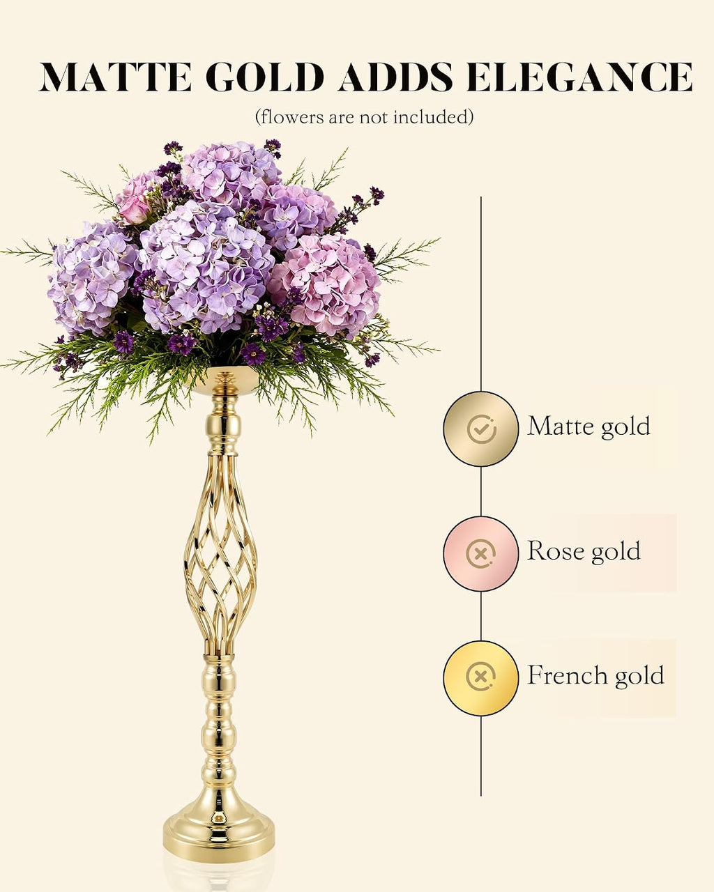 12 Pcs Tall Gold Vase Centerpieces for Table Wedding Vase - 22.8' Tall Quinceanera Centerpieces for Table- Gold Flower Centerpiece Stands- with Spiral Shape & 146g Weighted Base