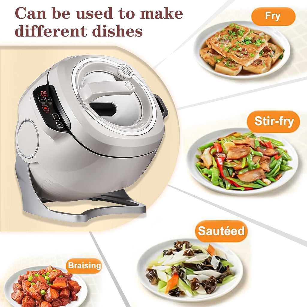 2000W Commercial Food Processor & Automatic Cooker, 6L Stainless Steel Pot with 360° Rotation and 3D Heating, 3 Speed Modes for Stir Frying Soup Rice, Home and Restaurant Kitchen Appliance
