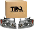 TRQ 2 Piece Headlight Assembly Set Chrome Bezel Driver & Passenger Side Compatible with Ford F150 2004-2008 Lincoln Mark LT 2006 FO2502201 FO2503201 7L3Z13008FA 7L3Z13008GA