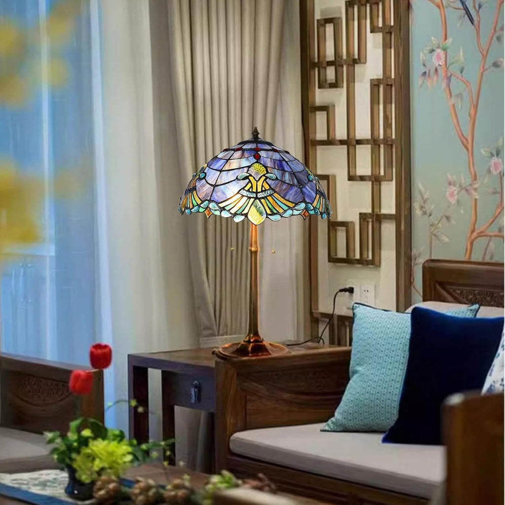 Tiffany Lamp Shade Replacement, Only 16-Inch Baroque Stained Glass Lampshades, Vintage Blue Glass Bead Light Cover Suitable for Table Lamp Floor Lamp Pendant Lamp Ceiling Lighting Home Decor