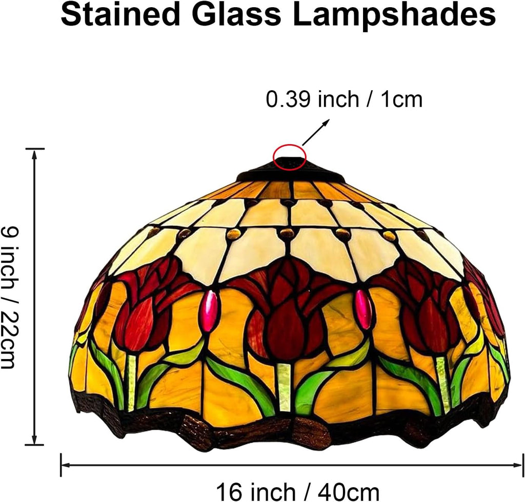 16 Inch Tulip Stained Glass Lampshades, Tiffany Replacement Lamp Shade, Only Handmade Retro Glass Shade Replacement for Table Lamp Pendant Light Floor Lamp Ceiling Fixture,Red