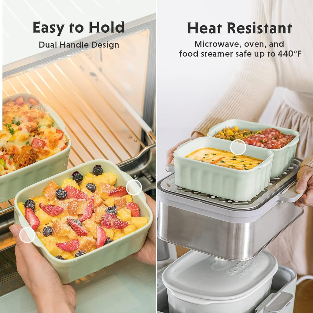 BUYDEEM G52 5.3 Quart Electric Food Steamer Bundle with Two Ceramic Food Storage Container Cozy Greenish 28 oz