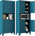 69' Tall Pantry Cabinet with Open Shelf,13.78'Deep By 28' Wide Storage Cabinet with Doors and Adjustable Shelves,Microwave Stand,for Kitchen Dining Room Living Room Bathroom,Teal Blue,1Pc