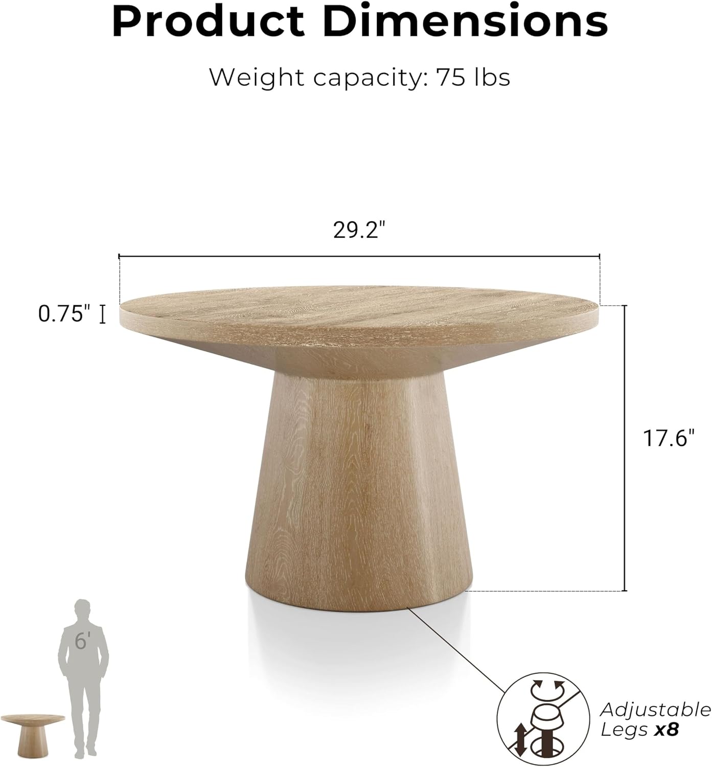 Furniture of America Crambel Modern Solid Wood 29-inch Round Coffee Table with Cone-Shaped Pedestal Base, Living Room Furniture for Small Space, Home Office, Oak