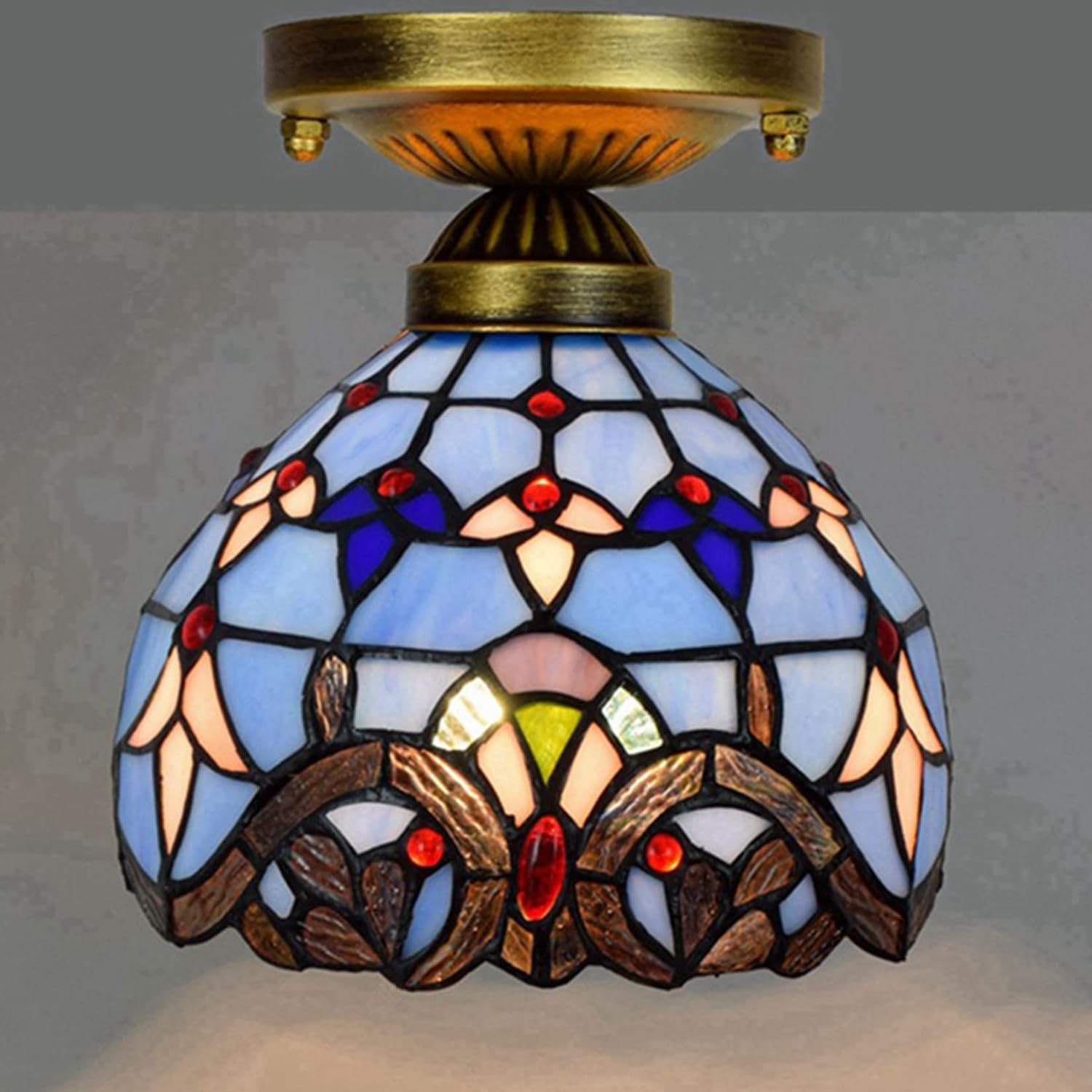 Tiffany 8 Inch Stained Glass Lampshades Replacement, Handmade Blue Light Cover Only 1-5/8-Inch Fitter Opening for Wall Lamp Pendant Light Ceiling Fixture Chandeli,1pcs