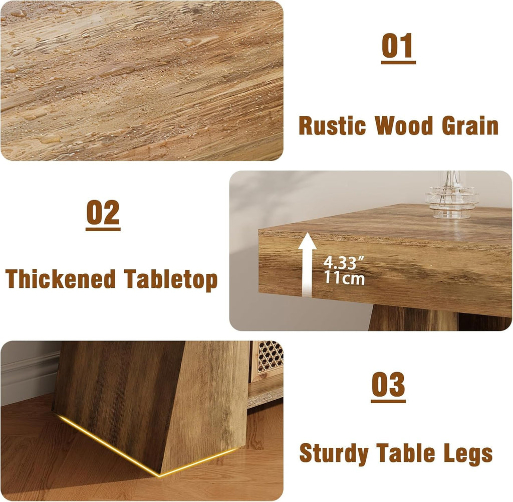 Tohomeor Coffee Table, 47.24' Farmhouse Wooden Rectangular Accent Center Tables with Storage Shelf Thick Base for Living Room, Home Office, Retro Brown