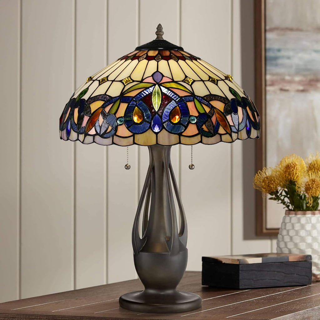 Tiffany Lamp Shade Replacement 16X9 Inch Victorian Stained Glass Lampshade Only with Cap Christmas Home Decor Baroque Amber Design Handmade Light Cover for Table lamp Pendant Light Floor Lamp