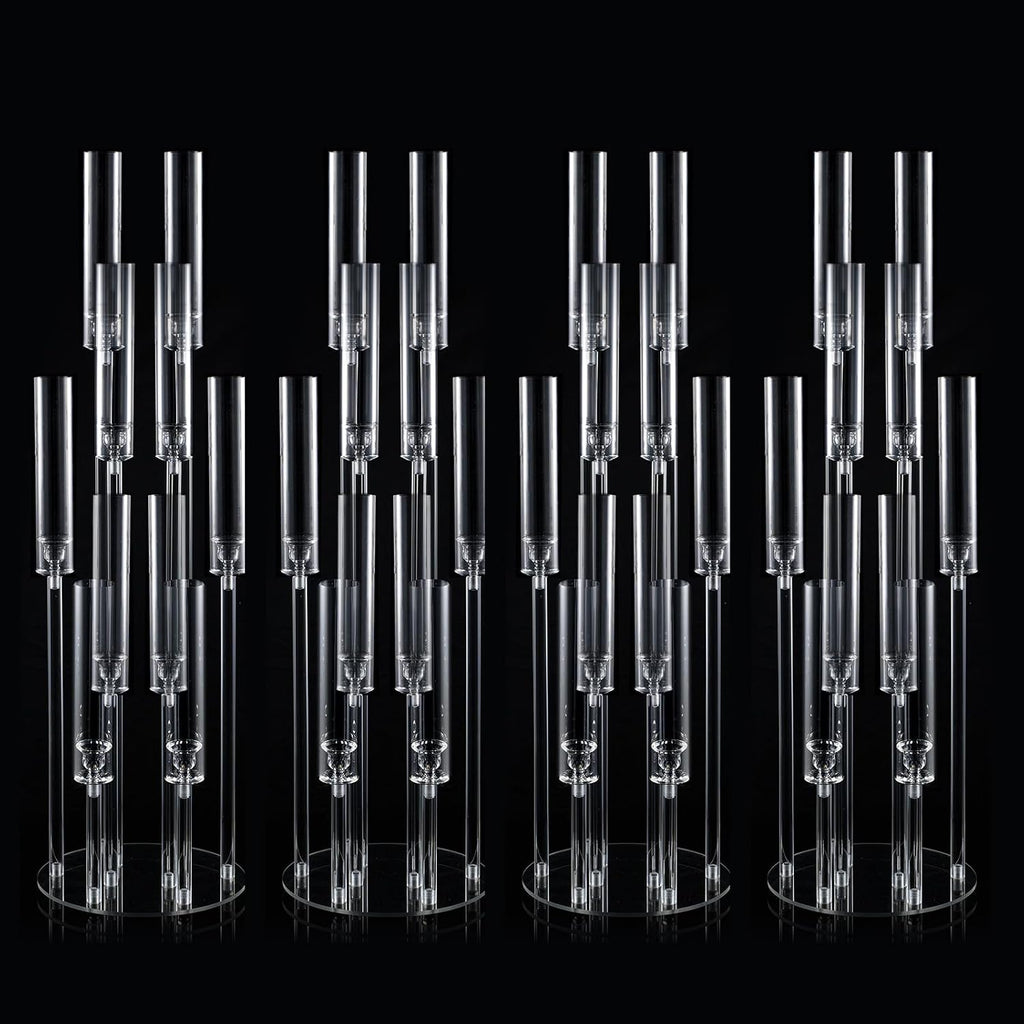 4 Sets 10 Arms Acrylic Candelabra Wedding Centerpiece,33.7Inches Floor Clear Candlesticks Holder with Acrylic Shade for Baby Shower Event Dinner Party Decoration(Fit 0.8Led Candles)