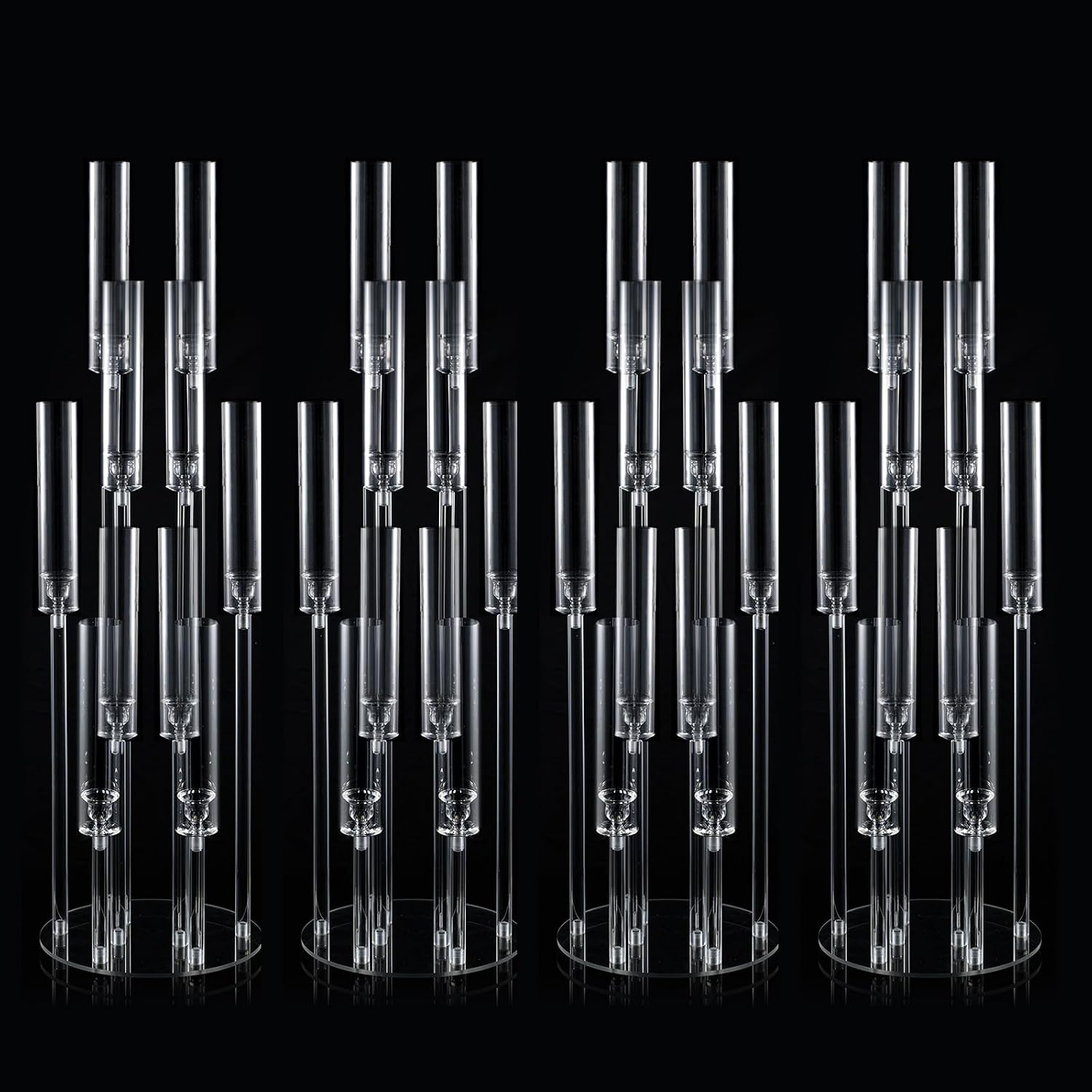 4 Sets 10 Arms Acrylic Candelabra Wedding Centerpiece,33.7Inches Floor Clear Candlesticks Holder with Acrylic Shade for Baby Shower Event Dinner Party Decoration(Fit 0.8Led Candles)