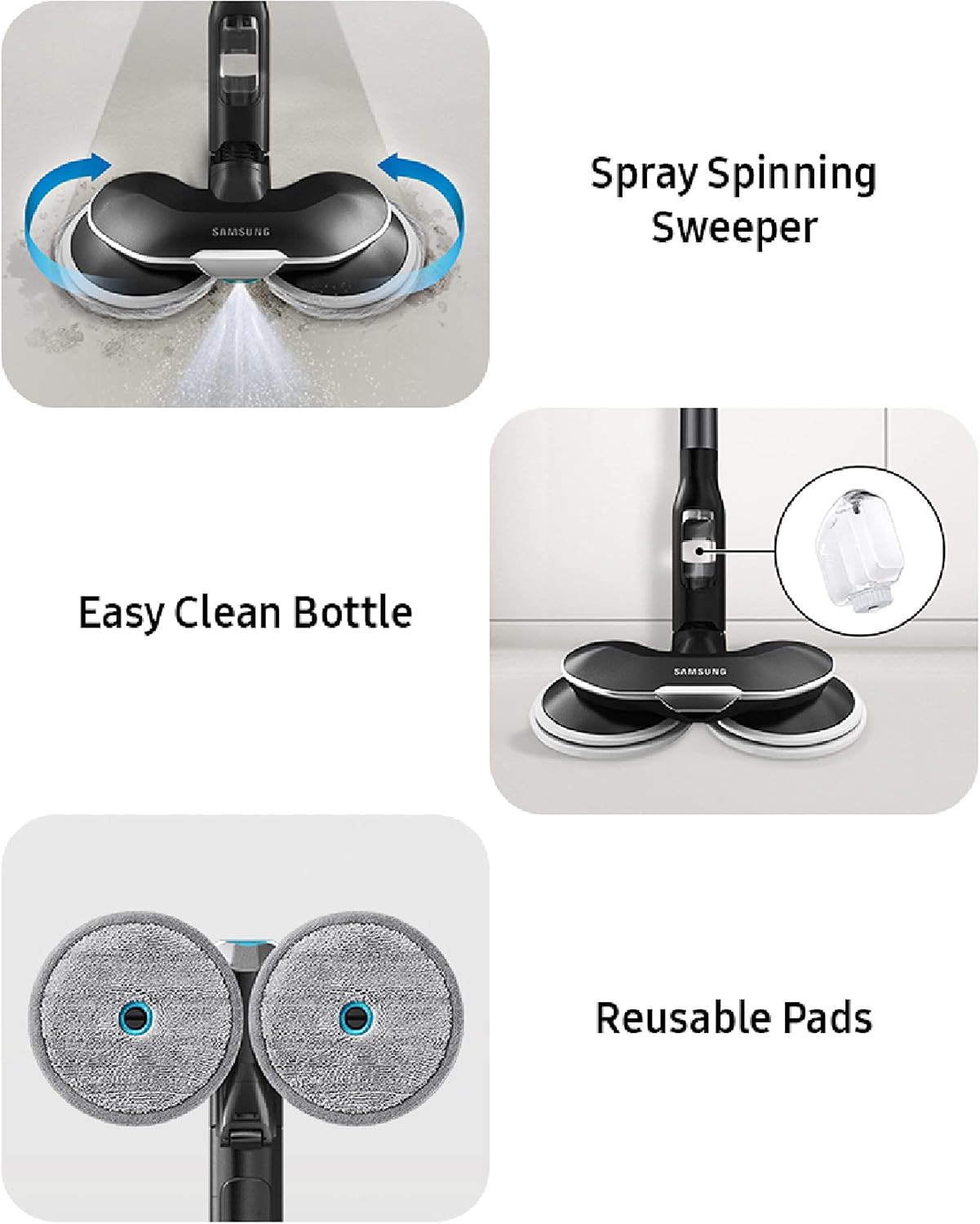 Samsung Bespoke Jet Spray Spinning Sweeper Brush Tool Accessory Part for Cordless Stick Vacuum Cleaner, Dual Spin Mop Pads for Cleaning Hard Floors, VCA-WBA95/AA