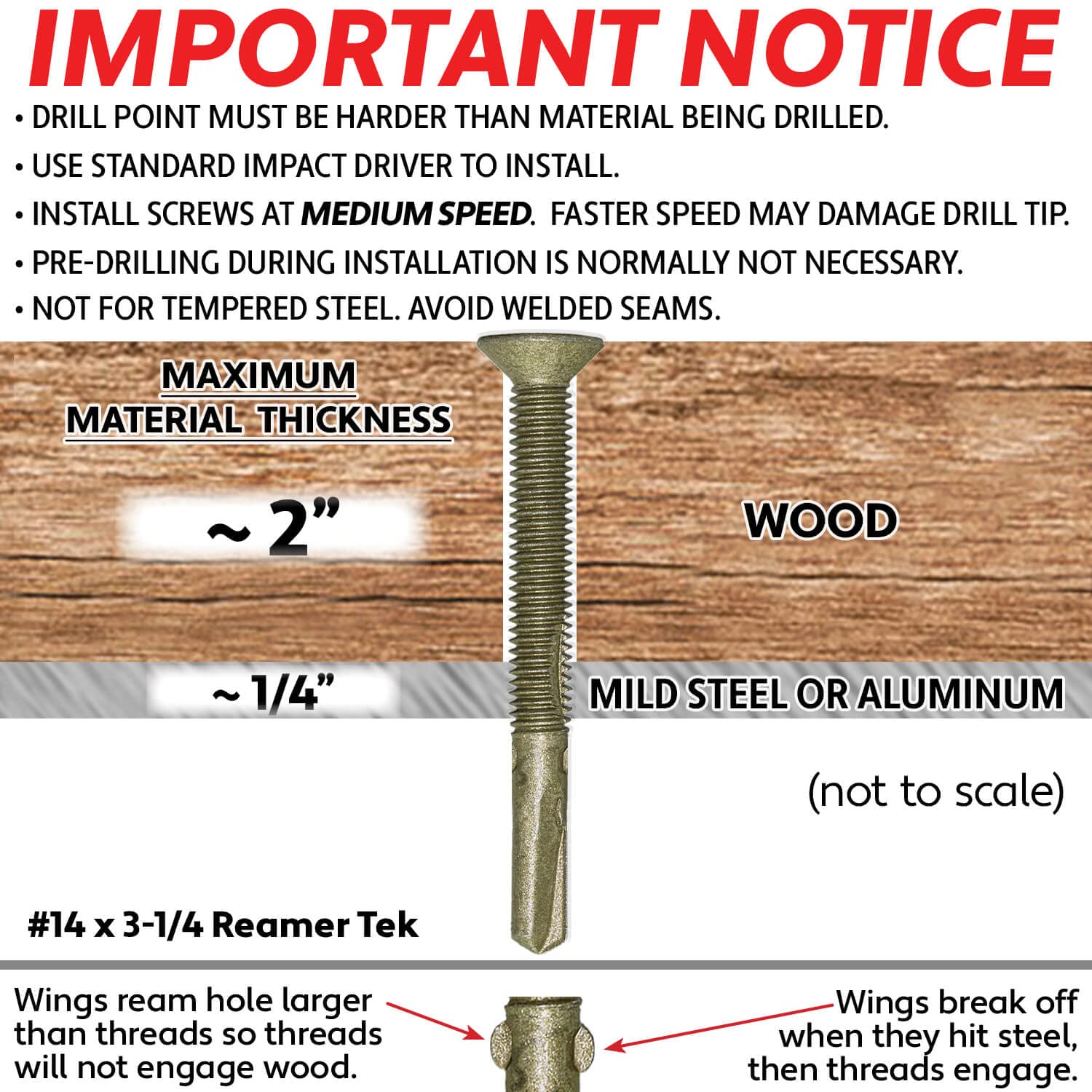 Jake Sales #14x3-1/4 Reamer Tek Torx/Star Head Self-Drilling Wood to Metal Screws - for Flatbeds, Trailers or Fastening Wood to Steel - T-30 Torx Screw Head (Full Box - 1000 Screw Count)