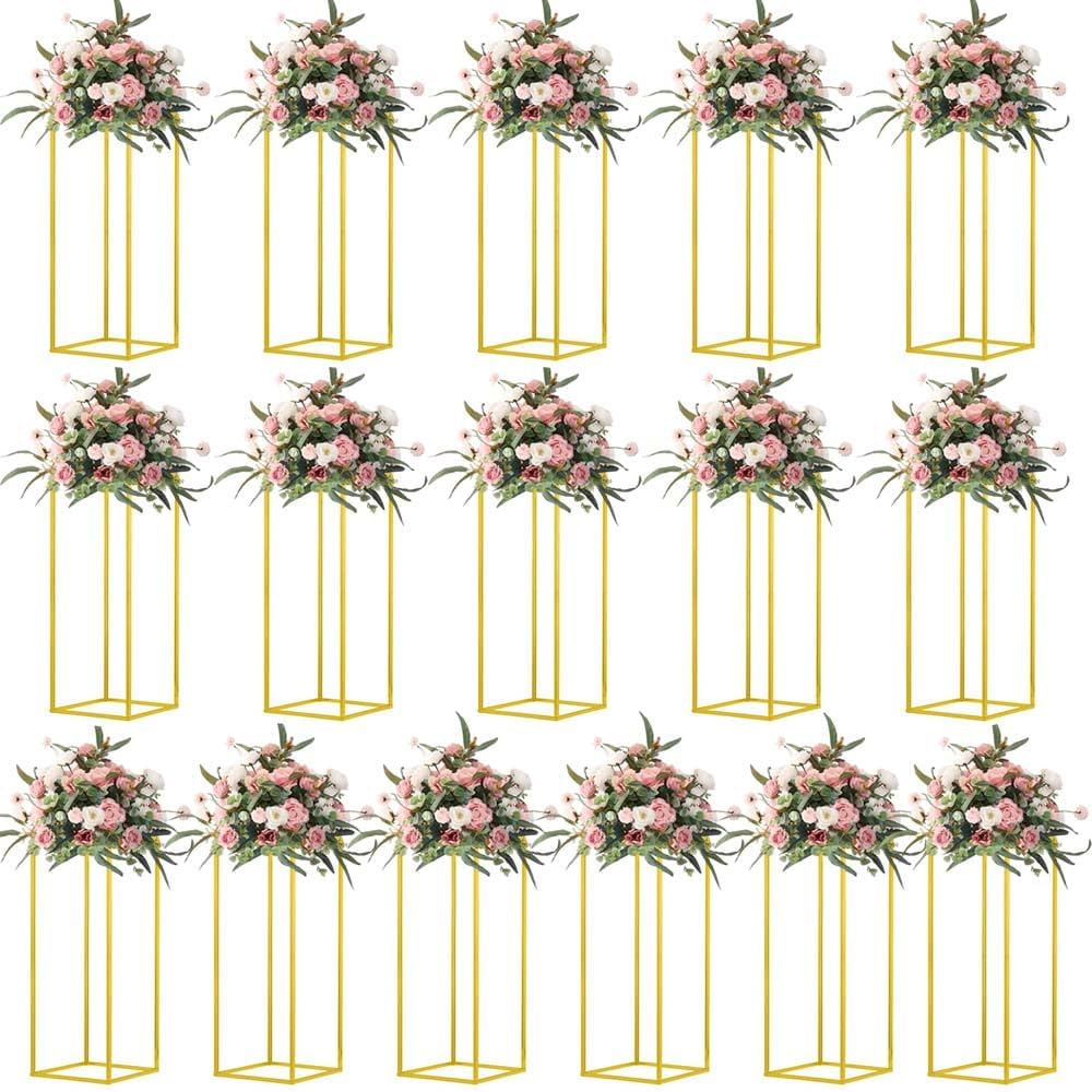 23.6inch 16 pcs Column Vases Gold Centerpieces for Table Metal Flower Stand Wedding Centerpieces Party