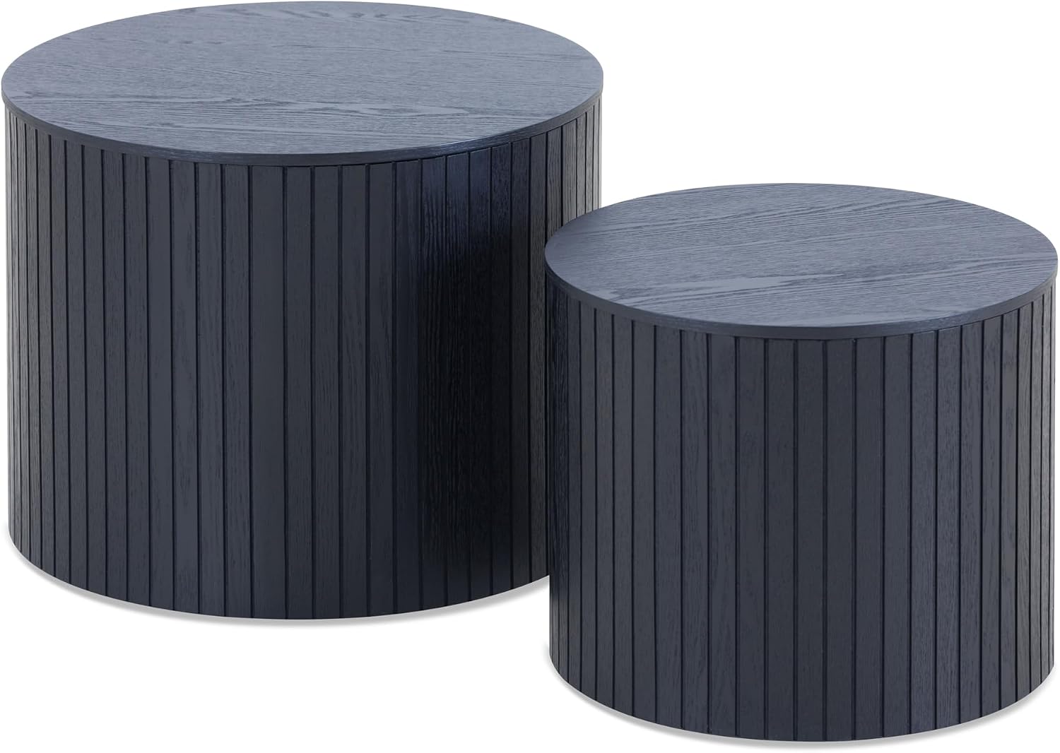 Nesting Coffee Table Set of 2,Modern Round Wooden Coffee Tables with Storage,Luxury Fluted Side Table Accent End Table for Small Space Living Room Apartment (19.17')