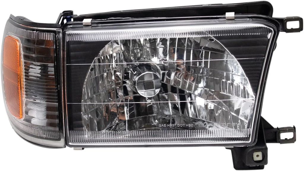 TRQ Performance Driver and Passenger Side Headlight Assembly Set Black Housing Compatible with 99-02 Toyota 4Runner