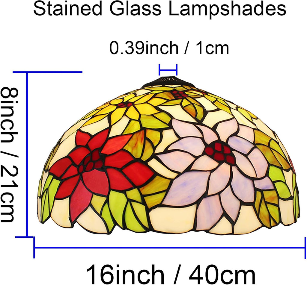 Tiffany Lamp Shade 16' Wide Accessories Replacement Only Red Blue Yellow Floral Stained Glass Lampshades Vintage Lily Rose Flower Light Cover for Table Lamp Pendant Light Floor Lamp Ceiling
