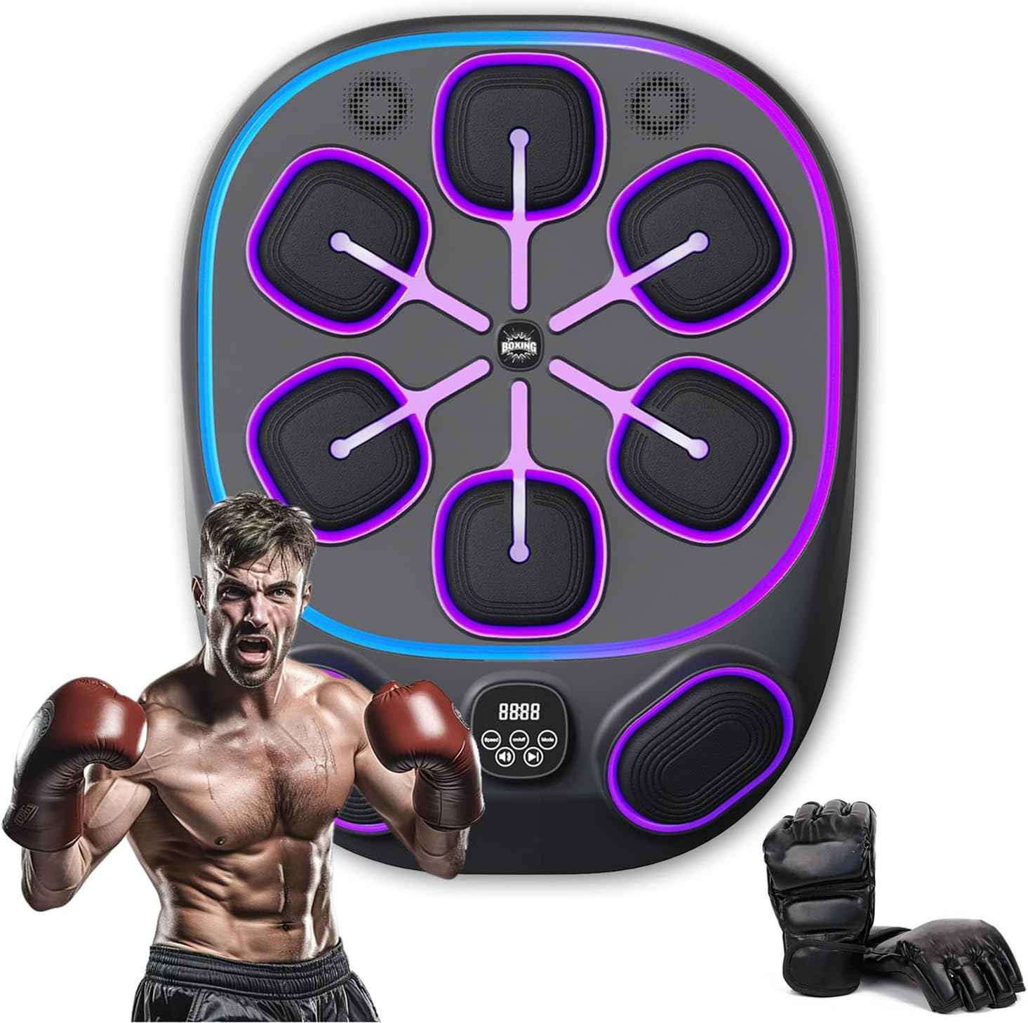 Smart Music Boxing Machine - Interactive Wall Mounted Punching Bag with Music Sync, 9 Training Modes, 9 Speeds & LED Display, Cardio Equipment for Home Gym Workouts,Halfgloves
